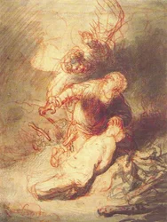 Der Engel verhindert Abraham, seinen Sohn Isaak zu opfern